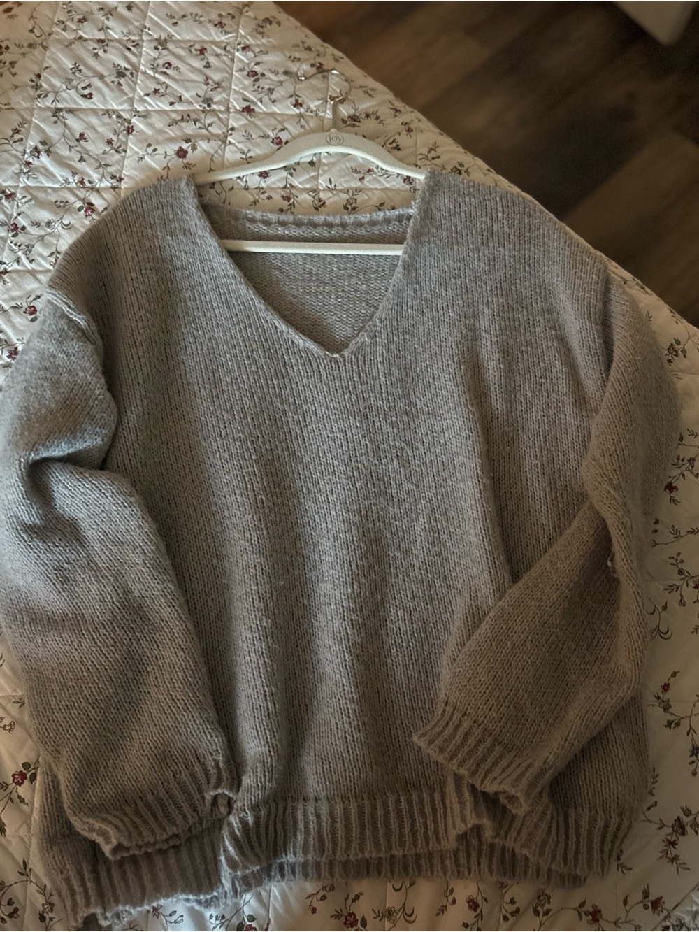 Classic V-Neck Women's Sweater in Light Gray